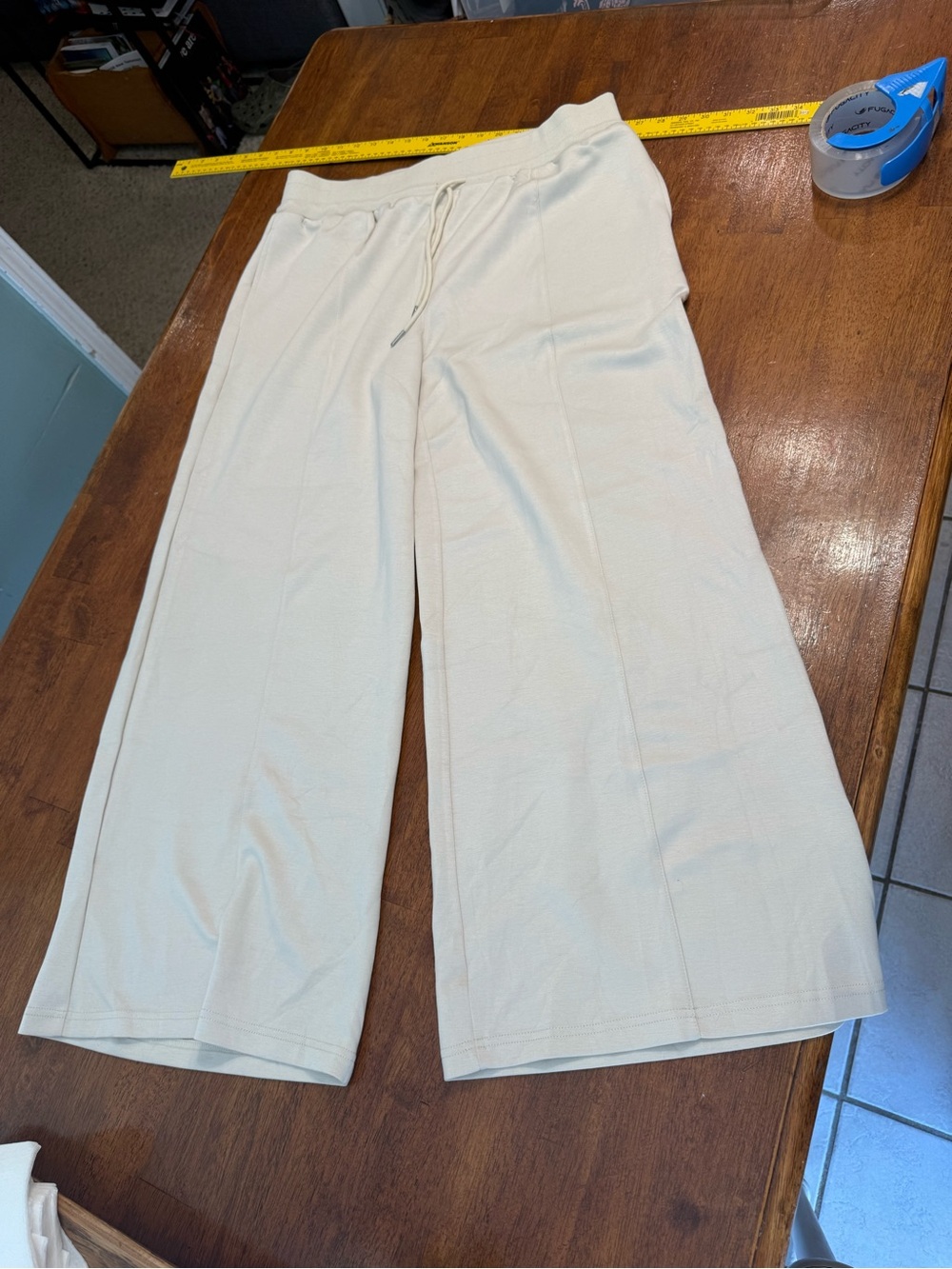 Umgee 1XL Cream Wide Leg Lounge Pants Drawstring Pintuck Front Pleat Cozy Ivory